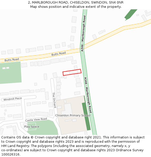 2, MARLBOROUGH ROAD, CHISELDON, SWINDON, SN4 0NR: Location map and indicative extent of plot