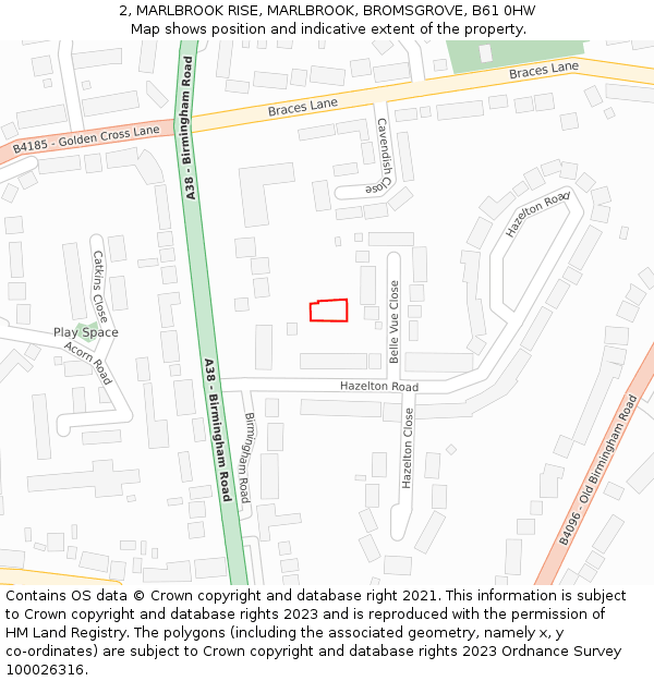 2, MARLBROOK RISE, MARLBROOK, BROMSGROVE, B61 0HW: Location map and indicative extent of plot