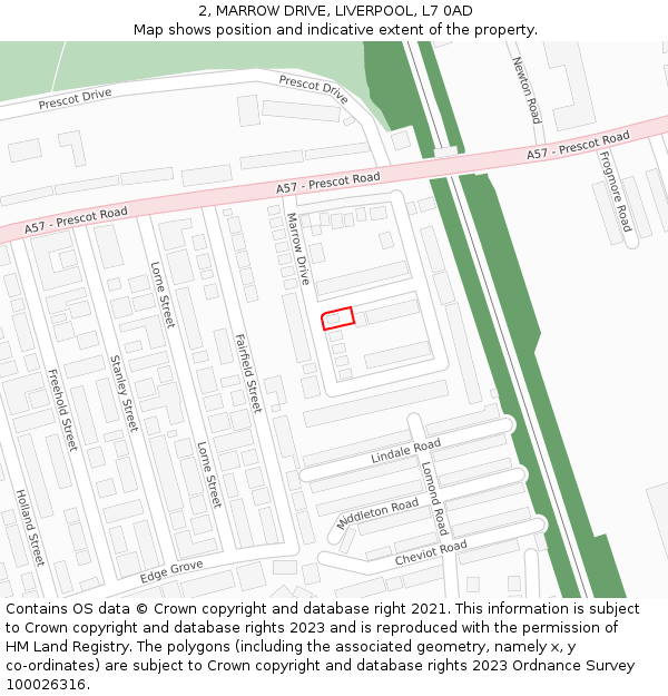 2, MARROW DRIVE, LIVERPOOL, L7 0AD: Location map and indicative extent of plot