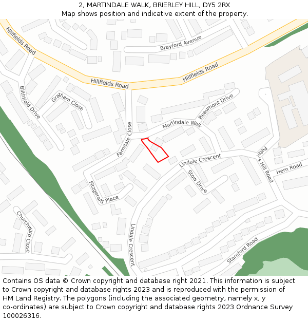 2, MARTINDALE WALK, BRIERLEY HILL, DY5 2RX: Location map and indicative extent of plot