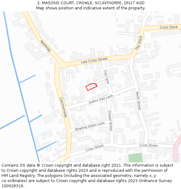 2, MASONS COURT, CROWLE, SCUNTHORPE, DN17 4GD: Location map and indicative extent of plot