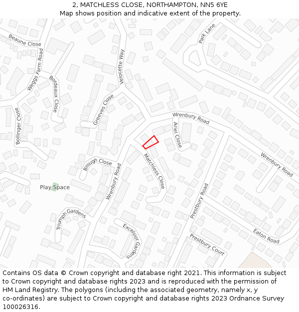 2, MATCHLESS CLOSE, NORTHAMPTON, NN5 6YE: Location map and indicative extent of plot