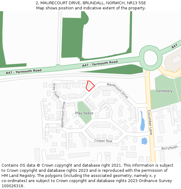 2, MAURECOURT DRIVE, BRUNDALL, NORWICH, NR13 5SE: Location map and indicative extent of plot