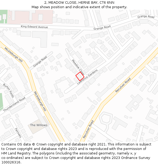 2, MEADOW CLOSE, HERNE BAY, CT6 6NN: Location map and indicative extent of plot