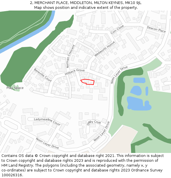 2, MERCHANT PLACE, MIDDLETON, MILTON KEYNES, MK10 9JL: Location map and indicative extent of plot