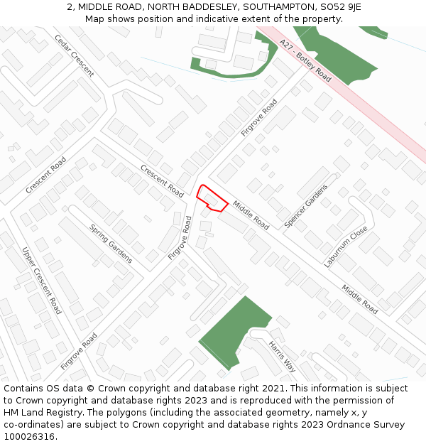 2, MIDDLE ROAD, NORTH BADDESLEY, SOUTHAMPTON, SO52 9JE: Location map and indicative extent of plot