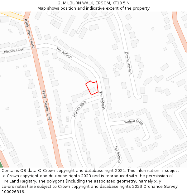 2, MILBURN WALK, EPSOM, KT18 5JN: Location map and indicative extent of plot