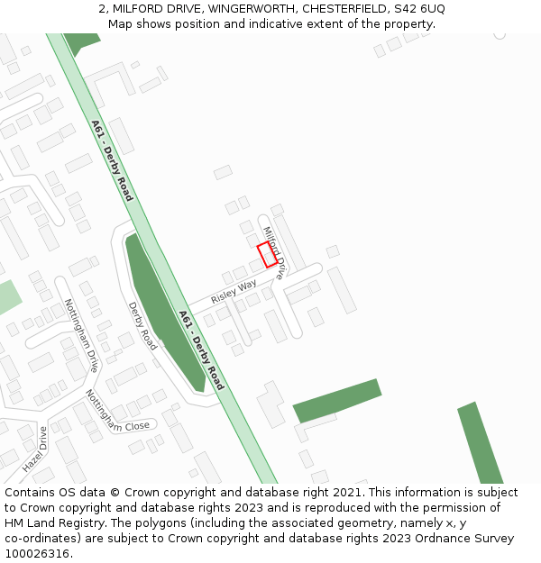 2, MILFORD DRIVE, WINGERWORTH, CHESTERFIELD, S42 6UQ: Location map and indicative extent of plot