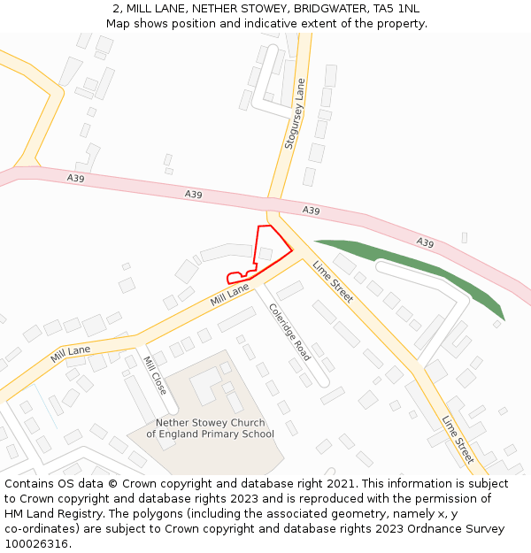 2, MILL LANE, NETHER STOWEY, BRIDGWATER, TA5 1NL: Location map and indicative extent of plot