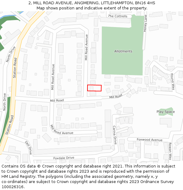 2, MILL ROAD AVENUE, ANGMERING, LITTLEHAMPTON, BN16 4HS: Location map and indicative extent of plot