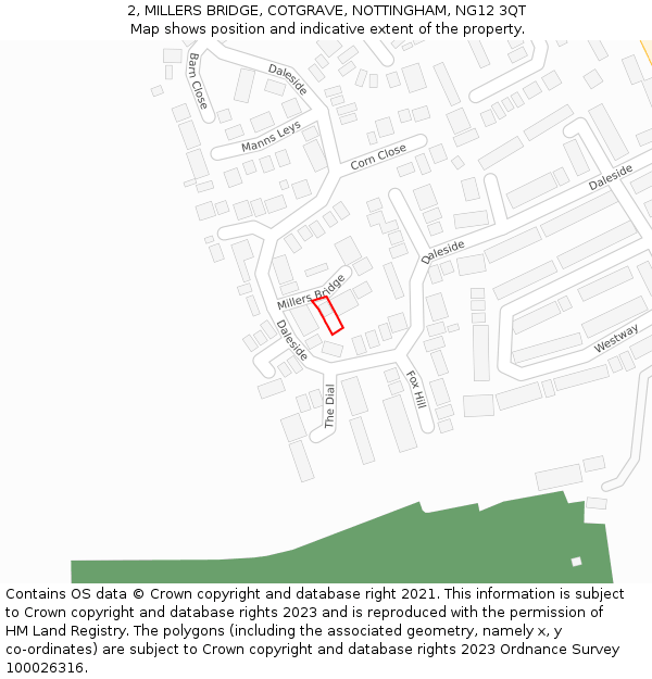 2, MILLERS BRIDGE, COTGRAVE, NOTTINGHAM, NG12 3QT: Location map and indicative extent of plot