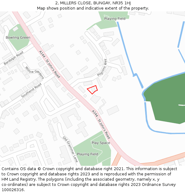 2, MILLERS CLOSE, BUNGAY, NR35 1HJ: Location map and indicative extent of plot