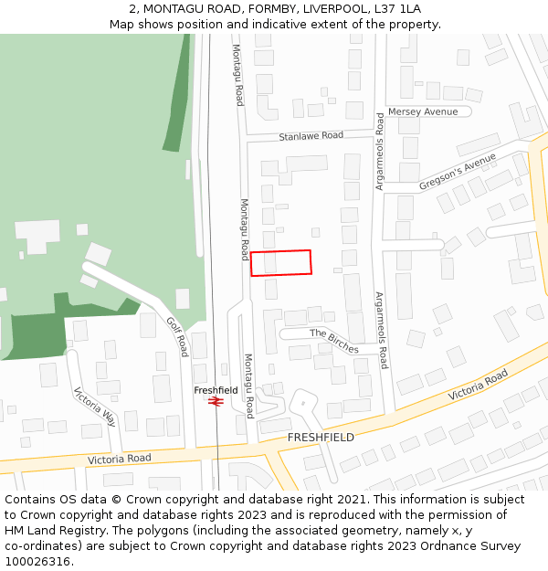 2, MONTAGU ROAD, FORMBY, LIVERPOOL, L37 1LA: Location map and indicative extent of plot