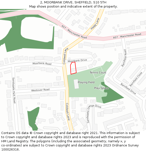 2, MOORBANK DRIVE, SHEFFIELD, S10 5TH: Location map and indicative extent of plot