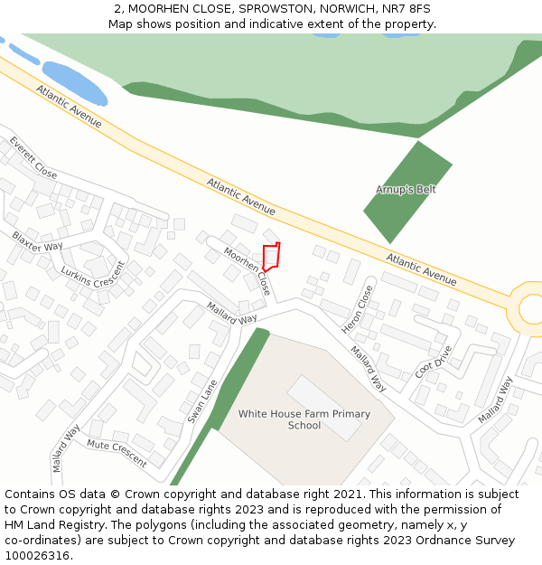 2, MOORHEN CLOSE, SPROWSTON, NORWICH, NR7 8FS: Location map and indicative extent of plot