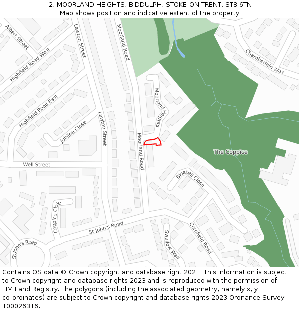 2, MOORLAND HEIGHTS, BIDDULPH, STOKE-ON-TRENT, ST8 6TN: Location map and indicative extent of plot