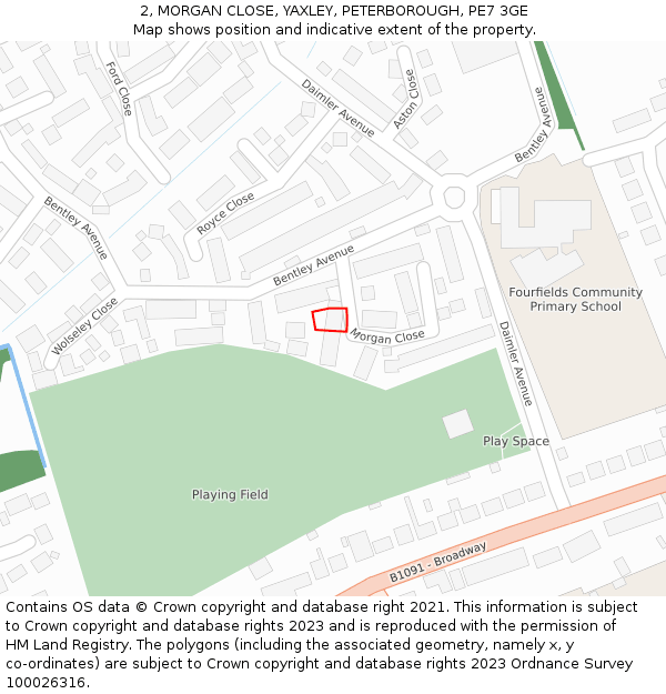 2, MORGAN CLOSE, YAXLEY, PETERBOROUGH, PE7 3GE: Location map and indicative extent of plot