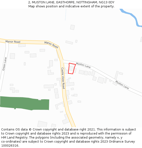 2, MUSTON LANE, EASTHORPE, NOTTINGHAM, NG13 0DY: Location map and indicative extent of plot