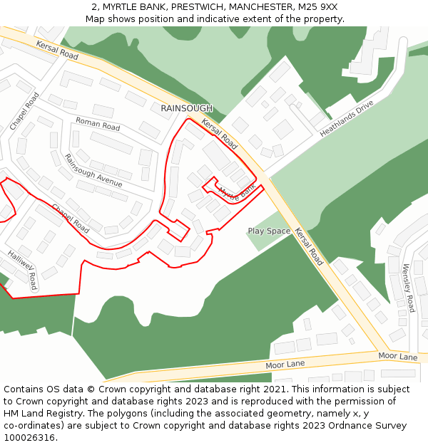 2, MYRTLE BANK, PRESTWICH, MANCHESTER, M25 9XX: Location map and indicative extent of plot