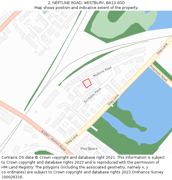 2, NEPTUNE ROAD, WESTBURY, BA13 4GD: Location map and indicative extent of plot