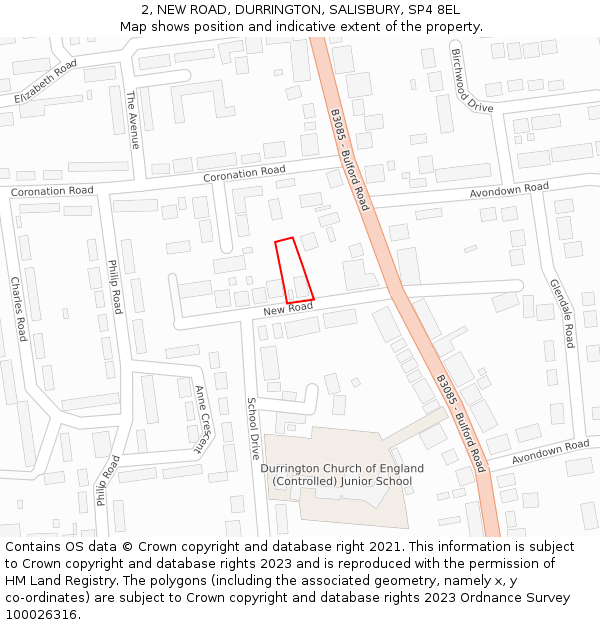 2, NEW ROAD, DURRINGTON, SALISBURY, SP4 8EL: Location map and indicative extent of plot