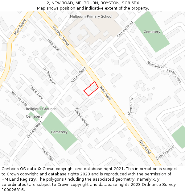 2, NEW ROAD, MELBOURN, ROYSTON, SG8 6BX: Location map and indicative extent of plot