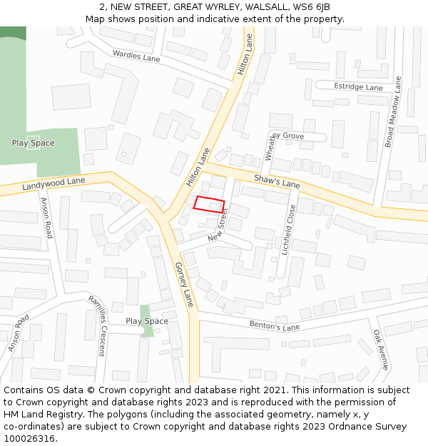 2, NEW STREET, GREAT WYRLEY, WALSALL, WS6 6JB: Location map and indicative extent of plot