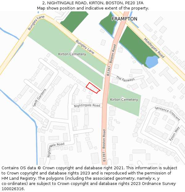 2, NIGHTINGALE ROAD, KIRTON, BOSTON, PE20 1FA: Location map and indicative extent of plot