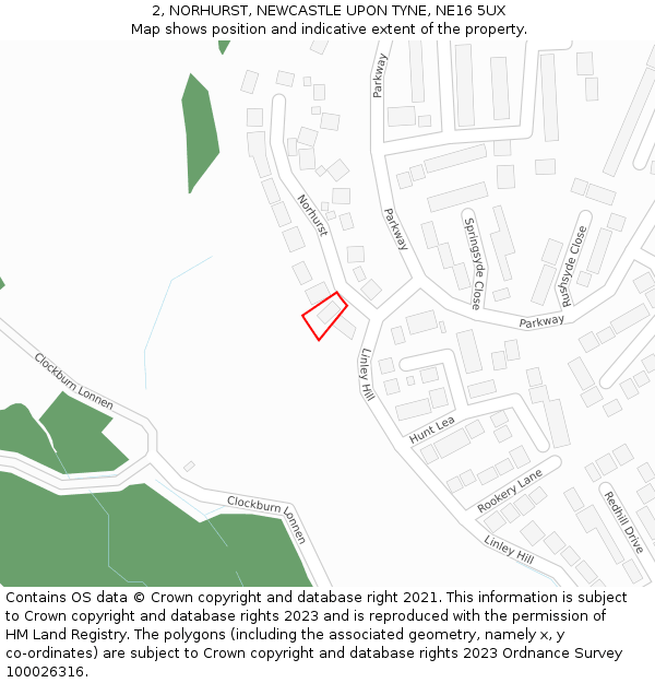 2, NORHURST, NEWCASTLE UPON TYNE, NE16 5UX: Location map and indicative extent of plot