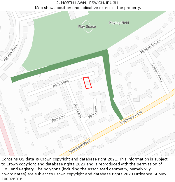 2, NORTH LAWN, IPSWICH, IP4 3LL: Location map and indicative extent of plot