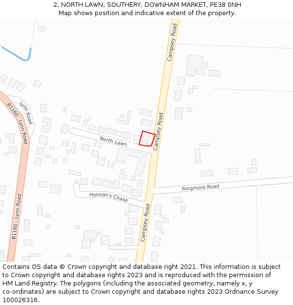 2, NORTH LAWN, SOUTHERY, DOWNHAM MARKET, PE38 0NH: Location map and indicative extent of plot