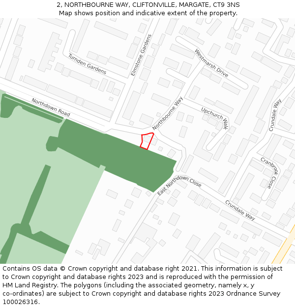 2, NORTHBOURNE WAY, CLIFTONVILLE, MARGATE, CT9 3NS: Location map and indicative extent of plot