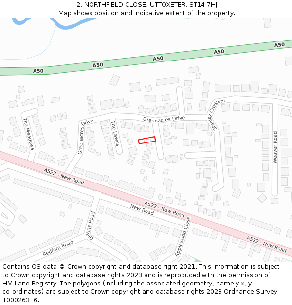 2, NORTHFIELD CLOSE, UTTOXETER, ST14 7HJ: Location map and indicative extent of plot