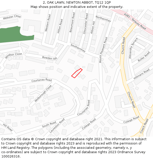 2, OAK LAWN, NEWTON ABBOT, TQ12 1QP: Location map and indicative extent of plot