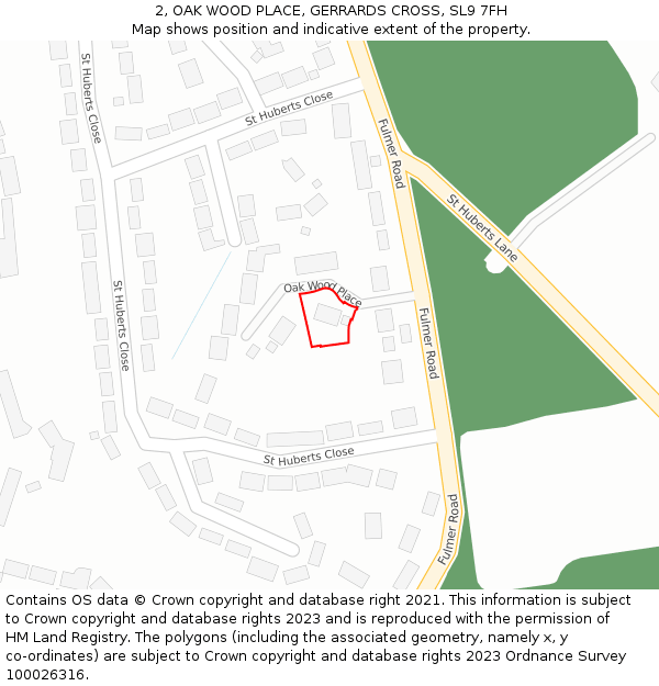 2, OAK WOOD PLACE, GERRARDS CROSS, SL9 7FH: Location map and indicative extent of plot