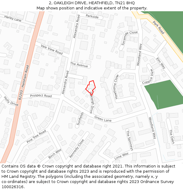 2, OAKLEIGH DRIVE, HEATHFIELD, TN21 8HQ: Location map and indicative extent of plot