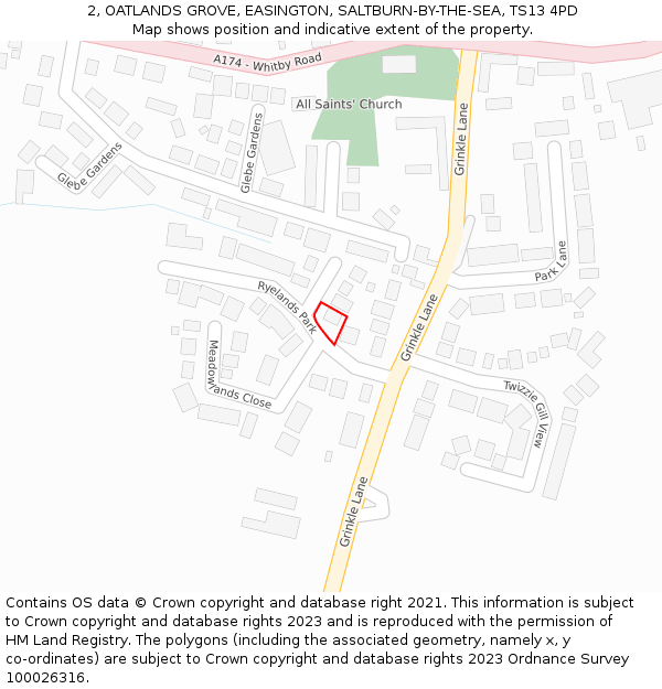 2, OATLANDS GROVE, EASINGTON, SALTBURN-BY-THE-SEA, TS13 4PD: Location map and indicative extent of plot