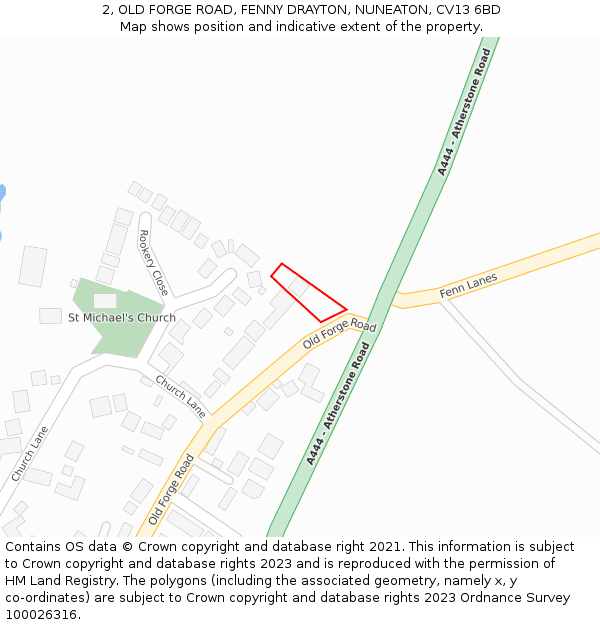 2, OLD FORGE ROAD, FENNY DRAYTON, NUNEATON, CV13 6BD: Location map and indicative extent of plot