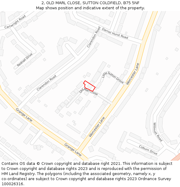 2, OLD MARL CLOSE, SUTTON COLDFIELD, B75 5NF: Location map and indicative extent of plot