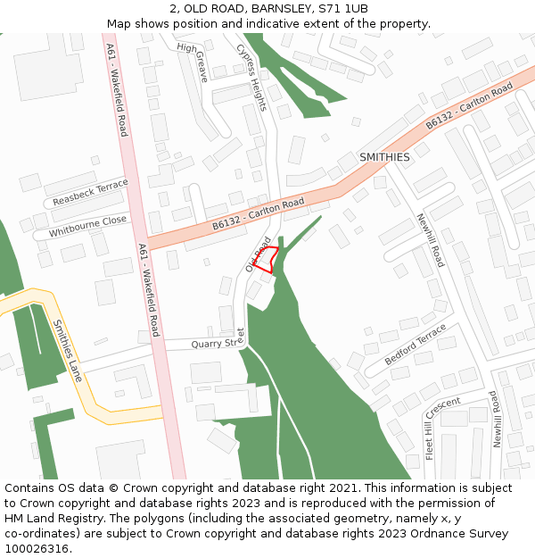 2, OLD ROAD, BARNSLEY, S71 1UB: Location map and indicative extent of plot