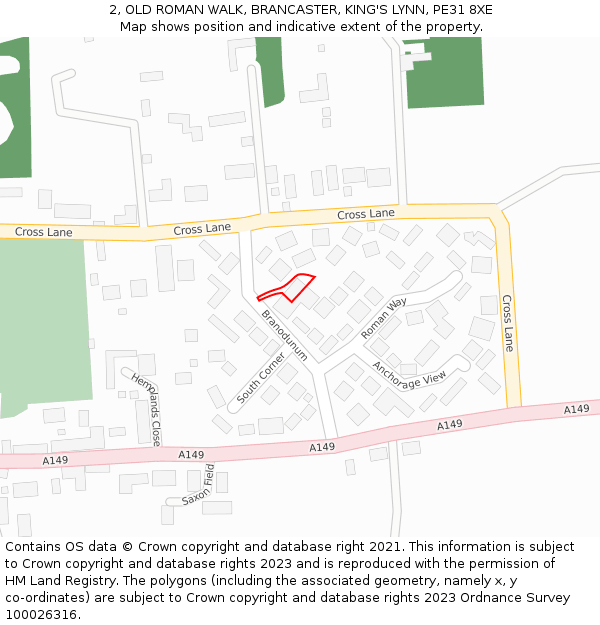 2, OLD ROMAN WALK, BRANCASTER, KING'S LYNN, PE31 8XE: Location map and indicative extent of plot