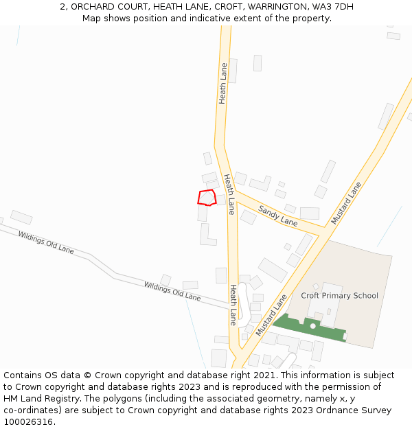 2, ORCHARD COURT, HEATH LANE, CROFT, WARRINGTON, WA3 7DH: Location map and indicative extent of plot