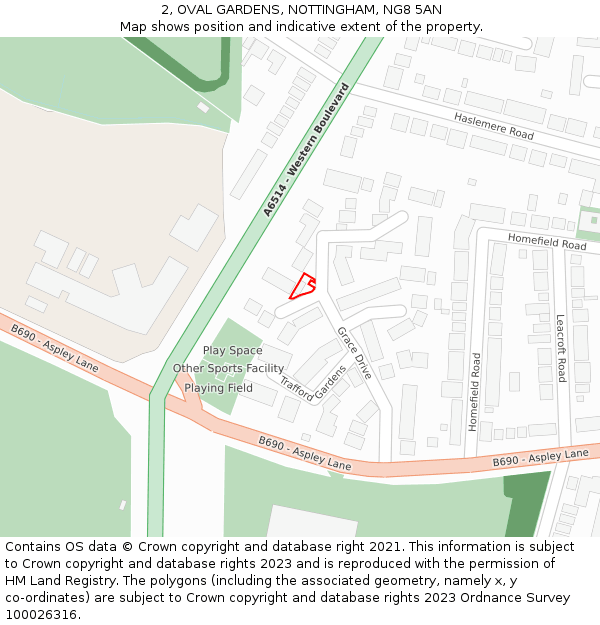 2, OVAL GARDENS, NOTTINGHAM, NG8 5AN: Location map and indicative extent of plot