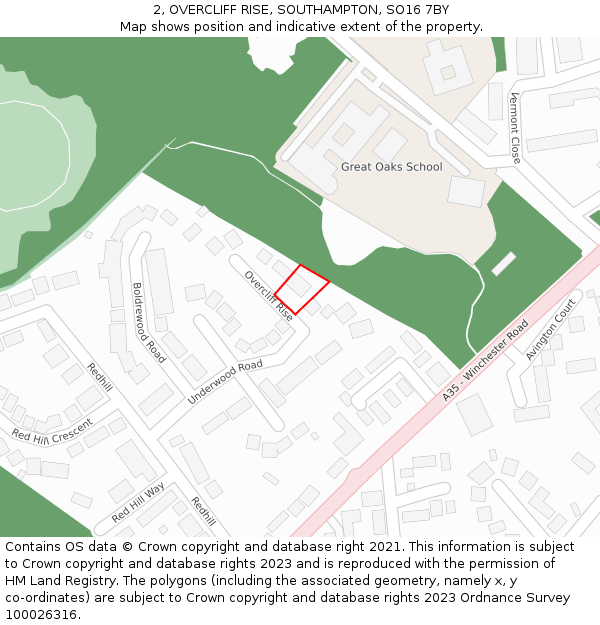 2, OVERCLIFF RISE, SOUTHAMPTON, SO16 7BY: Location map and indicative extent of plot