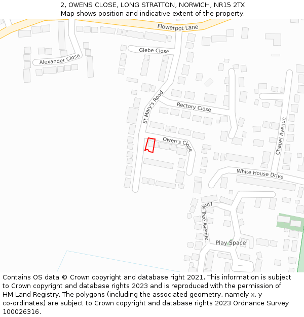 2, OWENS CLOSE, LONG STRATTON, NORWICH, NR15 2TX: Location map and indicative extent of plot