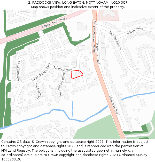 2, PADDOCKS VIEW, LONG EATON, NOTTINGHAM, NG10 3QF: Location map and indicative extent of plot