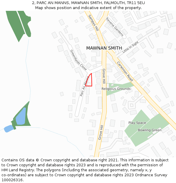 2, PARC AN MANNS, MAWNAN SMITH, FALMOUTH, TR11 5EU: Location map and indicative extent of plot