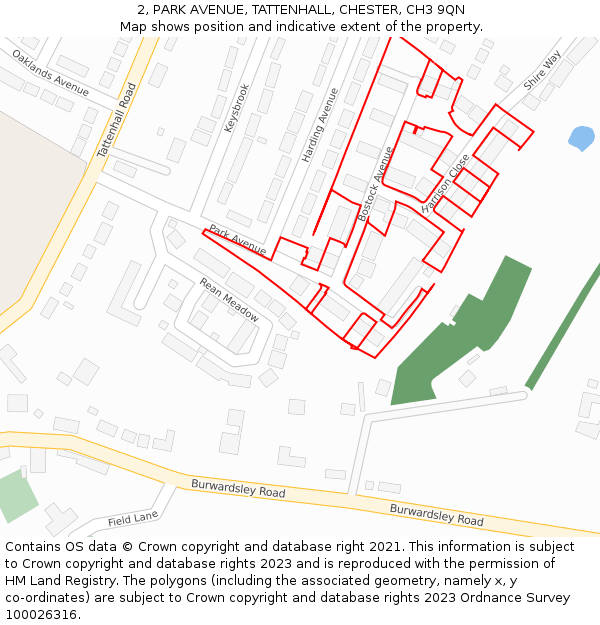 2, PARK AVENUE, TATTENHALL, CHESTER, CH3 9QN: Location map and indicative extent of plot