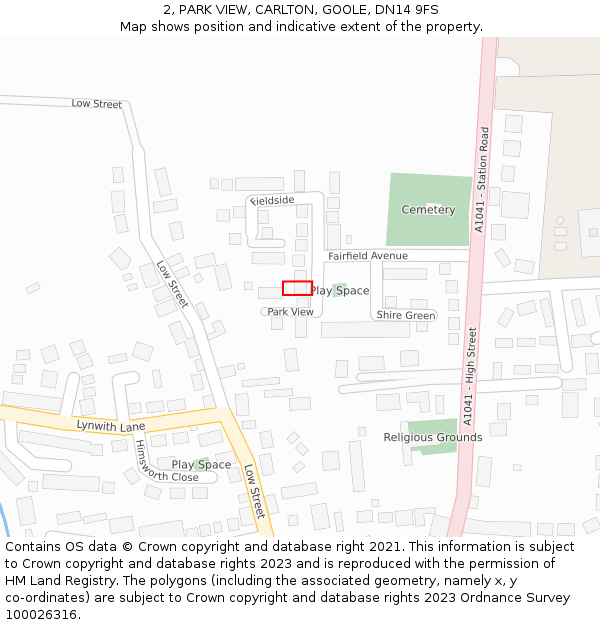 2, PARK VIEW, CARLTON, GOOLE, DN14 9FS: Location map and indicative extent of plot