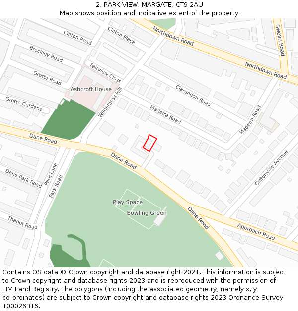 2, PARK VIEW, MARGATE, CT9 2AU: Location map and indicative extent of plot